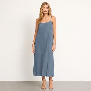 Madewell Pleated Goldie Dress |‎ Airy Teapot Blue Delicate Plissé Midi Sz 2 NWT